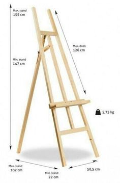 a wooden easel is shown with measurements for the size and width, as well as how to measure it