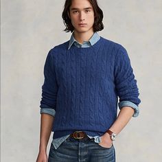 New With Tags, Never Worn Ralph Lauren Cashmere Sweater! Blue Fitted Classic Sweater, Classic Fitted Blue Sweater, Classic Blue Fitted Sweater, Fitted Blue Cable Knit Outerwear, Classic Blue Cashmere Polo Sweater, Casual Blue Ralph Lauren Sweater, Ralph Lauren Blue Winter Sweater, Classic Blue Ralph Lauren Outerwear, Blue Ralph Lauren Winter Sweater