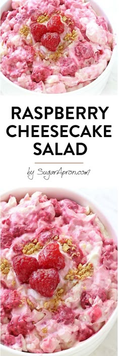 raspberry cheesecake salad in a white bowl