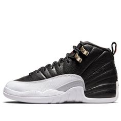 The Air Jordan 12 Retro 'Playoff' 2022 is a classic silhouette that will bring you back to the golden age of basketball. The black leather upper is complemented by white details on the mudguard, midsole, and rubber outsole. Silver eyelets and a red overlay on the branding area complete the look. This sneaker is perfect for any basketball fan looking for a stylish and comfortable shoe. The inspiration behind the design of this sneaker comes from the original Air Jordan 12, which was released in 1996. The 'Playoff' edition is a tribute to the original and will be released on 2022-03-10. (SNKR/High Top/Basketball) Classic Leather Jordan Sports Shoes, Classic High-top Basketball Sneakers, Mid-top Streetwear Basketball Shoes With Padded Tongue, Mid-top Basketball Shoes With Padded Tongue For Streetwear, Streetwear Mid-top Basketball Shoes With Padded Tongue, Classic Sneakers With Padded Tongue For Sports, Classic Black Synthetic Basketball Shoes, Leather Low-top Basketball Shoes With Padded Tongue, Black Synthetic High-top Sneakers For Basketball