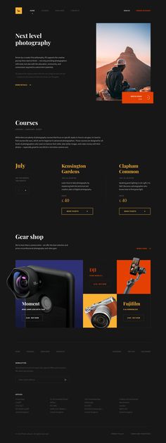 a black and orange website design with multiple images on the front, side and back