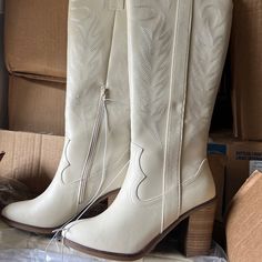 Brand New, Never Worn Alter’d State Jewell Boots White Leather Western Cowboy Boot Sizes Available: 6.5 7 7.5 8 White Mid-calf Boots With Stacked Heel For Fall, White Western Heeled Boots With Wide Calf, Western White Heeled Boots Wide Calf, White Western Heeled Boots For Wide Calves, White Leather Mid-calf Boots For Spring, White Mid-calf Boots With Stacked Heel For Spring, Casual White Knee-high Heeled Boots, White Casual Mid-calf Boots For Spring, Casual White Mid-calf Boots For Spring