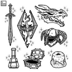 Skyrim Matching Tattoos, Fallout Tattoo Ideas, Skyrim Tattoo Ideas, Dungeons And Dragons Tattoo, Elder Scrolls Tattoo, Skyrim Tattoo, Fallout Tattoo, Skyrim Art, Mother Nature Tattoos