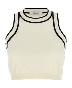 Best price on the market at italist | Max Mara 'ruggero' Cropped Top Chic Cotton Tank Crop Top, Chic Cotton Sleeveless Crop Top, Chic Sleeveless Cotton Crop Top, Trendy Cotton Sleeveless Blouse Crop Top, Max Mara Coat, Pleats Please Issey Miyake, Sleeveless Crop Top, Oversized Silhouette, Cami Tanks