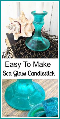 an easy to make sea glass candle holder