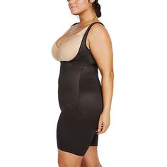 This one-piece torsette mid-thigh length slimmer is part of our Unbelievable Comfort Plus Size collection and is designed to provide firm control and support for those looking for shapewear in larger sizes. It offers full-body shaping and maximum coverage through the core, midsection, hips, and thighs, compressing and toning without pinching or feeling overly constrictive. Made from a high-performance, lightweight microfiber single-ply fabric that lies flat under clothes and feels cool against the skin, it is comfortable enough to wear every day. The open bust, wear-your-own bra design ensures the right fit on top, and the split-gusset closure below is a convenience when nature calls. You'll love our revolutionary Wonderful Edge silicone strips around the clean finish leg openings that mea Fitted Shapewear With Built-in Bra, Mid-thigh Length, Fitted Mid-thigh Shapewear With Built-in Bra, Fitted Mid-thigh Shapewear With Medium Bust Support, Fitted Mid-thigh Length Shapewear With Medium Bust Support, Supportive Full Coverage Fitted Shapewear, Fitted Mid-thigh Smoothing Shapewear, Fitted Smoothing Shapewear Mid-thigh Length, Fitted Mid-thigh Length Smoothing Shapewear, Compression Fit Lined Body Shapewear