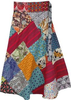 This beautiful and chic wrap-around skirt with mixed patchwork in bohemian style is a must-have in your wardrobe. The cotton fabric is ideal to wear in every season and the cute floral and geometric patterns stand out in a unique way. #tlb #WrapAroundSkirt #Patchwork #JuniorPetite #XLPlus #Longcottonsummerskirt #wraparoundskirtlong #bohoskirts #hippiewrapskirts #bohemianmaxiskirts Bohemian Multicolor Wrap Skirt For Beach, Hippie Multicolor Floral Print Skirt, Bohemian Red Skirt With Patchwork, Bohemian Patchwork Skirt, Bohemian Patchwork Denim Skirt, Bohemian Floral Print Patterned Skirt, Bohemian Patchwork Skirt For Spring, Summer Patchwork Wrap Skirt, Bohemian Multicolor Floral Print Skirt