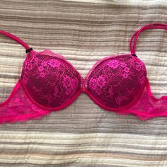 This Bra Never Fit Correctly So I Didn’t End Up Wearing It! It Has Underwire And Is A Push-Up. In New Condition Pink Lace Push-up Bra, Pink Stretch Bra For Party, Party Stretch Pink Bra, Pink Stretch Party Bra, Party Pink Bra With Lace Trim, Pink Lace Bra With Lace Trim, Pink Stretch Lace Bra, Victoria's Secret Pink Bra With Built-in Bra, Pink Push-up Bra With Lace Trim