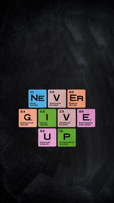 the words give up written in colorful blocks on a blackboard with chalk writing underneath