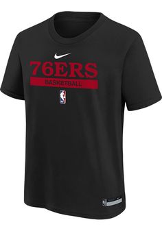 a black shirt with the word 76ers on it and a red stripe across the chest