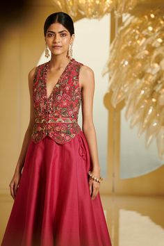 Varun Bahl | Fuchia Pink Embroidered Zille With Skirt | INDIASPOPUP.COM Festive Resham Embroidery Skirt, Elegant Designer Skirt With Resham Embroidery, Elegant Skirt With Resham Embroidery For Designer Wear, Traditional Resham Embroidered Skirt, Elegant Resham Embroidery Festive Skirt, Resham Embroidery Fitted Skirt, Elegant Resham Embroidery Skirt For Festive Occasions, Elegant Skirt With Resham Embroidery For Festive Occasions, Elegant Festive Skirt With Resham Embroidery