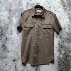 Mens Large Shirt By Mutual Weave New With Tags Dress It Up Or Go Casual Khaki Cotton Outdoor Shirt, Khaki Cotton Shirt For Outdoor, Casual Collar Cotton Tops For Outdoor, Solid Cotton Outdoor Shirt, Outdoor Cotton Shirt, Cotton Tops With Casual Collar For Outdoor, Outdoor Solid Cotton Shirt, Khaki Cotton Top With Casual Collar, Khaki Button-up Top For Outdoor