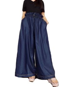 Get ready to fall in love with our unique Wide Legs Pants! Made from high-quality cotton denim fabric, these pants feature a comfortable ruffle style design that fits most sizes. We design for every body who falls in love with the loose and comfy fit. Our collection is a limited run, so get a few of these now! Measurement: Waist/Hip: Maximum 52" (Elastic Drawstring) Crotch: 15" 39 cm. Length (Outseam): 41" 105 cm. Has 2 Pockets. Model Details: Model is about a size US 8. Waist: 28" - 71.12 cm. Hips: 37" - 93 cm. Height: 5' 6" 158 cm Tall. About This New Collection You will not only look "Great" but you will feel "Fantastic" showing these off anywhere you go. This collection is a limited run, so get a few of these now! We will begin to add some exciting styles as time permits to keep you lo Pants Unique, Wide Legs Pants, Long Skirt Casual, Bustle Skirt, Balloon Pants, Khaki Skirt, Bright Fashion, Ruffles Fashion, Pantalon Large