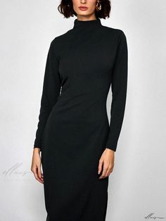 Elegant Black Round Neck Bodycon High-Waisted Straight Dress with a Chic Finish Straight Dress, Types Of Skirts, Olivia Mark, Types Of Collars, Types Of Sleeves, Round Neck, High Waist, Sleeve Length, High Waisted