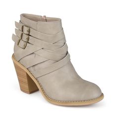 Show off stylish straps with the Women's Journee Collection Strap Wide Block Heel Ankle Boot. Vegan leather upper in a block heel ankle boot style with a round toe. Inside zipper entry. Woven strap detail. Triple buckle accents. Wide width. 5" shaft height. 11" top circumference. Padded footbed. Block heel. 3.25" heel height. Basic Sandals, Boots Long, Keds Style, Saddle Shoes, Block Heel Ankle Boots, Heel Ankle Boots, Famous Footwear, Gold Sandals, Fashion Heels