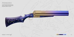 a blue and gold shotgun with stars on it's side, in front of a white background