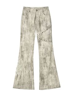 Step into a fusion of vintage charm and punk attitude with our Vintage Punk White Lace Rosette Low Waist Distressed Flared Pants. These unique pants feature a low waist design that flatters your silhouette while adding a rebellious edge. Adorned with white lace rosette, the distressed detailing and flared legs provide a retro vibe.  Garment Size SizeSMLFull Length107109111Waist727680Hips9296100Cuff646668 No Romance, Unique Pants, Low Waist Pants, Embroidered Rose, Dark White, Vintage Punk, Flared Pants, Girly Fashion, Flare Pants