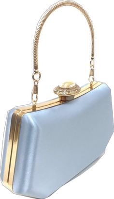 Rectangular Satin Wedding Bag, Light Blue Rectangular Bag For Formal Occasions, Rectangular Satin Evening Bag For Party, Elegant Party Bag With Satin Finish, Blue Party Bag With Pearl Handle, Elegant Light Blue Evening Clutch, Elegant Light Blue Clutch For Evening, Light Blue Rectangular Evening Clutch, Elegant Light Blue Party Bags