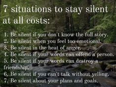 a poem with the words 7 situations to stay silent at all costes on it