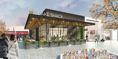 an artist's rendering of the entrance to shake shack, which will open in fall