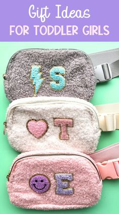 three small purses with the words gift ideas for toddlers