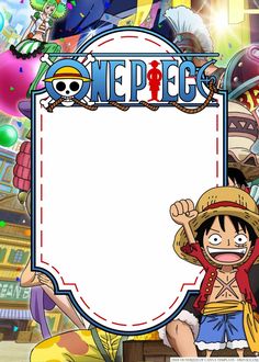 one piece is holding up a sign with an image of the character in front of it