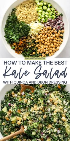 the best kale salad with quinoa and onion dressing