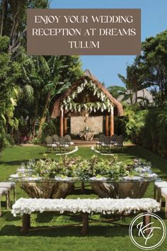 a wedding reception at dreams tulum with the words enjoy your wedding reception at dreams tulm