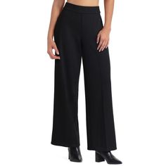 A Pull On Wide Leg Pant With Great Movement And Stretch. Model Height Is 5'10'' And She Is Wearing A Small Size Relaxed Fit Approx. Inseam - 31" True To Size Ponte, Polyester, Viscose, Span Machine Washable Imported Web Id: 13195338 Black Stretch Wide Leg Work Pants, Chic Black Wide Leg Work Pants, Versatile Black Bottoms For Business Casual, Black Wide Leg Bottoms For Business Casual, Black High-waisted Work Pants, Versatile Black Full-length Dress Pants, Black Full-length Pantsuit For Fall, Black High-waisted Dress Pants With Elastic Waistband, Black Dress Pants With Elastic Waistband