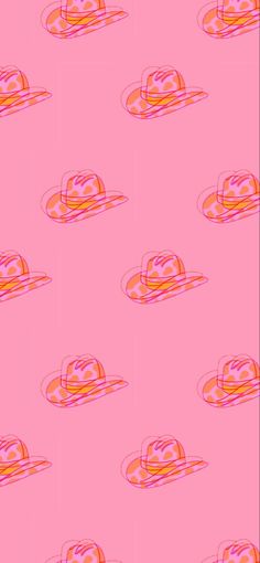 a pink background with many hats on it