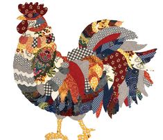 a rooster made out of patchwork fabric