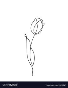 a single line drawing of a tulip flower on a white background with the word love written