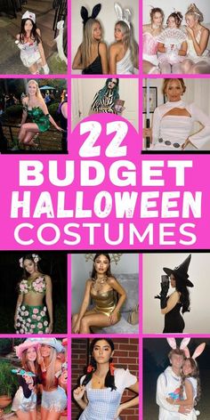 some people are dressed up in costumes and posing for the camera with text overlay that reads 22 budget halloween costumes