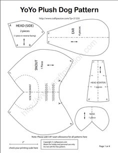 the yoyo plush dog pattern is cut out and ready to be sewn on