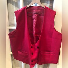 New Without Tags Size Large Classic Red Vest For Fall, Classic Red Vest For Workwear, Classic Red Sleeveless Vest, Formal Red Vest For Fall, Classic Red Winter Vest, Fitted Red Winter Vest, Fitted Red Vest For Winter, Santa Suits, Red Vest