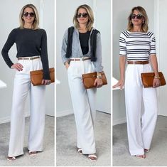 White Trousers Outfit, Ig Bio, Modest Casual Outfits, Neutral Outfits, Elegant Outfit Classy, 70s Inspired Fashion, Stylish Work Outfits