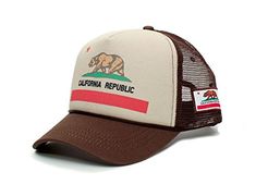 Brown Trucker Hat, Swag Hats, Printed Tape, Men's Baseball Cap, California Republic, Men Baseball Cap, Cap Designs, State Flags