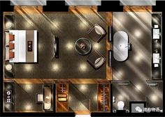 an overhead view of a living room and bedroom