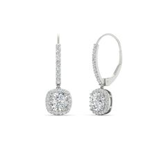 * Cushion and round cut stones of 0.96 Total Carat Weight with Clarity VS2 and Color G in a prong setting. * Total Number of Stones:- 58 * This 1 Carat Cushion Cut Halo Lever Back Earrings can also be obtained in a variety of metals of your wish. * Free Shipping Within USA. * 1 Year Manufacturing Warranty. * Direct manufacturing price. * Easy Returns With Lifetime Upgrade. * If you don't find your desired jewelry, please don't hesitate to contact our in-house designer to make your desired jewelry design. * Receive your merchandise within 7-10 business days via FedEx or UPS, and Fascinating Diamonds only ships out signature required packages maintaining complete security. (Refer Shipping Policy).   Also, Have a glimpse of the exceptional collection of Women's Stud Earrings. Earring Displays, Cushion Cut Halo, Round Dangle Earrings, Womens Earrings Studs, Discount Jewelry, Diamond Hoop Earrings, Best Diamond, Diamond Drop Earrings, Round Earrings