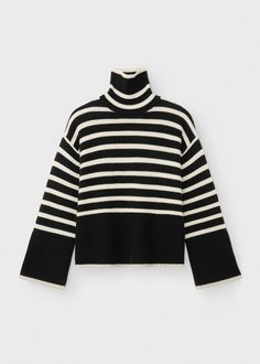 Signature stripe turtleneck black stripe – Totême Pull Oversize, Stripe Outfits, Extra Long Sleeves, Striped Turtleneck, Wool Turtleneck, Collars For Women, Casual Stripes, Women Sleeve, Loose Sweater