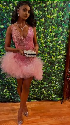 Cute V Neck Pink Short Homecoming Dress and Bottom Tulle Ruffles,Pink Birthday Outfit Dress Cute V, Birthday Outfit Dress, Sequin Homecoming Dress, Pink Birthday Outfit, Mini Prom Dresses, Shorts Rosa, Flora Dress, Tulle Ruffles, Homecoming Dresses Black