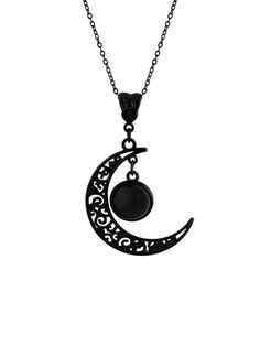 PRICES MAY VARY. GOTHIC BLACK CRESCENT MOON NECKLACE: The Black Crescent Moon Necklace is a versatile and stylish piece of jewelry that is perfect for those who love gothic fashion. It's suitable for everyday wear, as well as for special events and parties, making it a great addition to any wardrobe MATERIALS: Meticulously crafted from high-quality zinc alloy, stainless steel and glass SIZE & LENGTH: The Black Moon Pendant measures 1.29 inches in width, 1.45 inches in length. Glass Teardrop meas Black Crescent Metal Necklace, Black Metal Crescent Necklace, Mystical Black Jewelry For Party, Mystical Black Jewelry Gift, Mystical Black Jewelry For Gifts, Mystical Black Necklace For Gift, Gothic Necklace With Moon Charm For Gifts, Gothic Moon Charm Necklace For Gift, Gothic Moon Charm Necklace As Gift