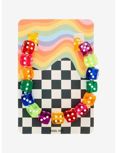 Rainbow Dice Charm Necklace | Hot Topic Weirdcore Outfits, Artistic Outfits, Dice Necklace, Bright Accessories, Kandi Necklace, Funky Accessories, Kandi Ideas, 2024 Wishlist, Rave Accessories