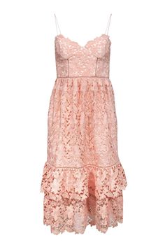 Current Boutique-Club Monaco - Pink Lace Tiered Midi Dress Sz 00 Unique Bridesmaid Dress, Yea Party, Blush Heels, Unique Bridesmaid Dresses, Club Monaco Dress, Unique Bridesmaid, Silver Clutch, Pink Cocktail Dress, Midi Dress Style