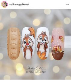 Fall Animal Nail Designs, Glitter Autumn Nails, Autumn Disney Nails, Fall Disney Nails, Classy Disney Nails, Disney Fall Nails, Nail Art Dotting Tool, Animal Nail Designs, Subtle Nail Art