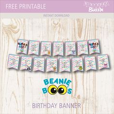 a birthday banner with cartoon characters on it