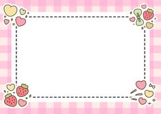 a pink checkered background with hearts and strawberries on the border, as well as an empty space for text