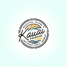 the logo for kauai paradise is shown in black and white on a light blue background