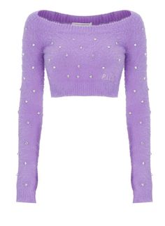 Purple Jumpers, Versace Sweatshirt, Sweater Crop, Lorenzo Serafini, Crop Sweater, Purple Sweater, Logo Embroidery, Knitwear Women, Cropped Sweater