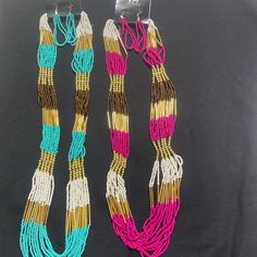 2 Earring And Necklace Sets,One In Turquoise And The Other In Fuchsia. Brand New And Both Have Gold Tone In Case Lighting Is Dull. Nerd Earrings, Ammolite Ring, Round Pendant Necklace, Hoop Earring Sets, Long Beaded Necklace, Blue Zircon, Star Studs, Silver Hoop Earrings, Heart Earrings